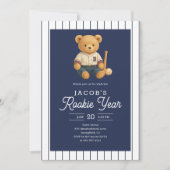 Invitation Baseball Rookie Teddy Bear 1st Birthday (Devant)