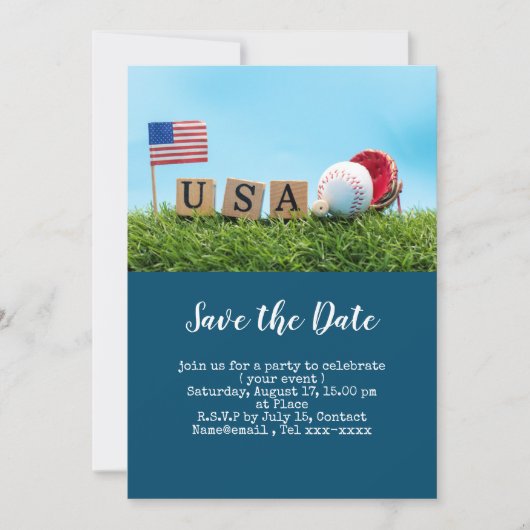 Invitation Baseball sauvez la date avec le drapeau de l'Améri (Devant)