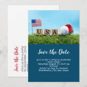 Invitation Baseball sauvez la date avec le drapeau de l'Améri (Devant / Derrière)