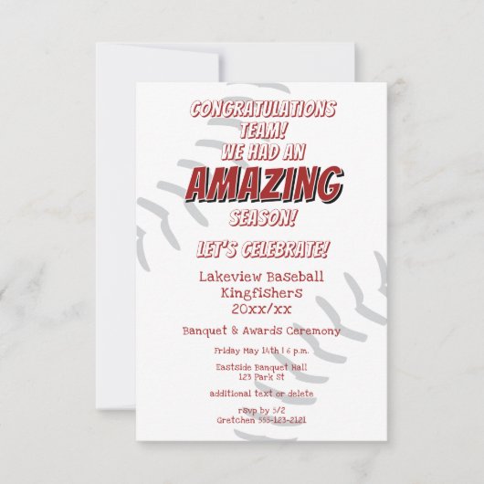 Invitation baseball softball enfants banquet de fin de saison (Devant)