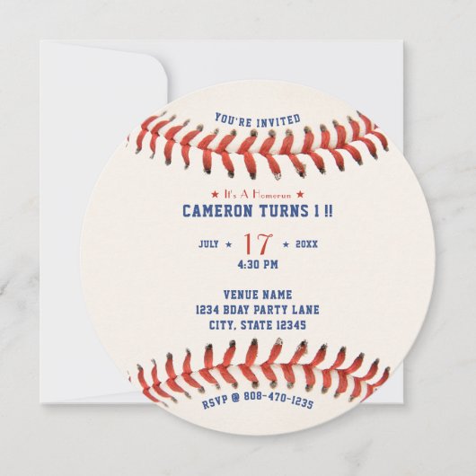 Invitation Baseball Softball Sport 1ère fête d'anniversaire (Devant)