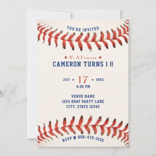 Invitation Baseball Softball Sport 1ère fête d'anniversaire (Devant)