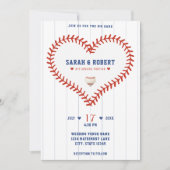 Invitation Baseball Softball Sport Heart Pinstripe Mariage (Devant)