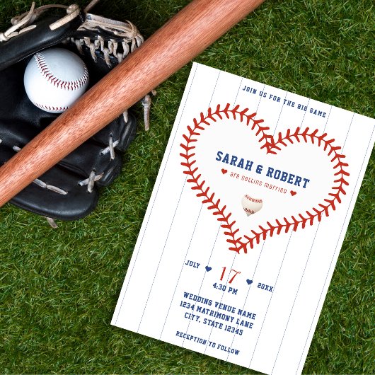 Invitation Baseball Softball Sport Heart Pinstripe Mariage