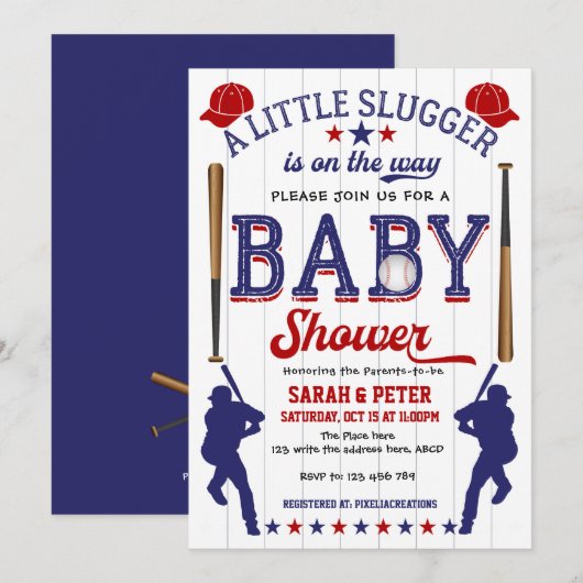 Invitation Baseball, Sport, Baby shower couple (Devant / Derrière)