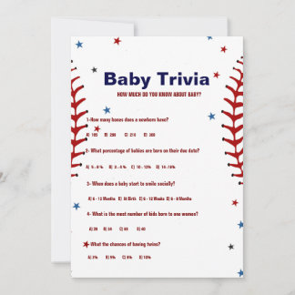 Invitation Baseball sport Baby trivia Baby shower game Card