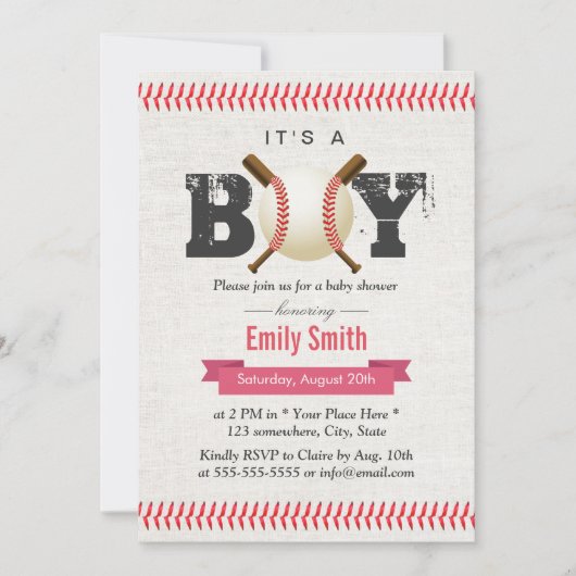 Invitation Baseball Stitching C'est un Baby shower de sport p (Devant)