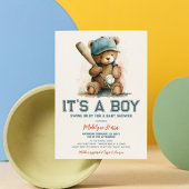 Invitation Baseball Teddy Bear Watercolor Baby shower garçon