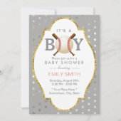 Invitation Baseball Thème Argent Pois Baby shower garçon (Devant)