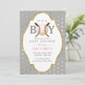 Invitation Baseball Thème Argent Pois Baby shower garçon (Debout devant)