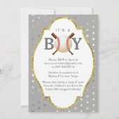 Invitation Baseball Thème Argent Pois Baby shower garçon (Dos)