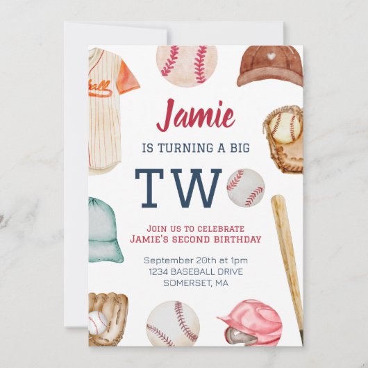 Invitation Baseball Turin Two Boy 2e anniversaire (Devant)