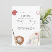 Invitation Baseball & Unicorn Siblings Joint Birthday (Debout devant)