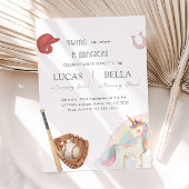 Invitation Baseball & Unicorn Siblings Joint Birthday