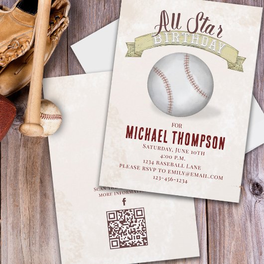 Invitation Baseball vintage All Star Simple Anniversaire