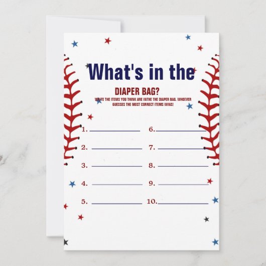 Invitation Baseball what in the bag Baby shower game Card (Devant)
