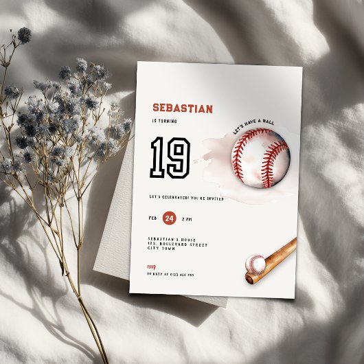 Invitation Baseball Young Adult Party 19th Birthday