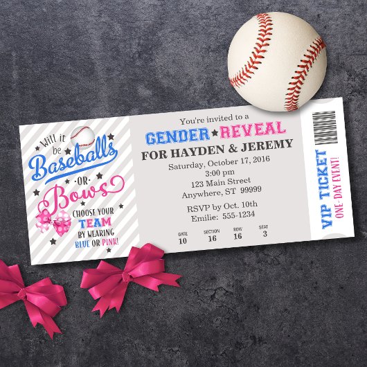 Invitation Baseballs ou Bows Genre Révéler le style de billet