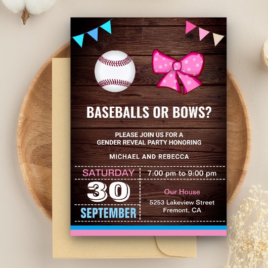 Invitation Baseballs ou Bows Genre Revevela Party