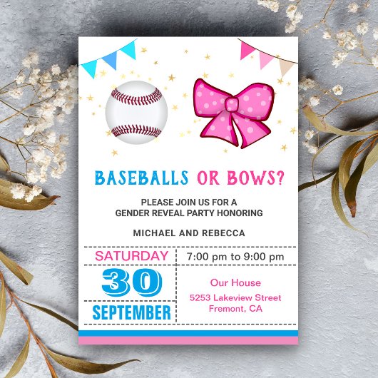 Invitation Baseballs ou Bows Genre Revevela Party