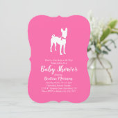 Invitation Basenji Chien Baby shower fille rose (Debout devant)