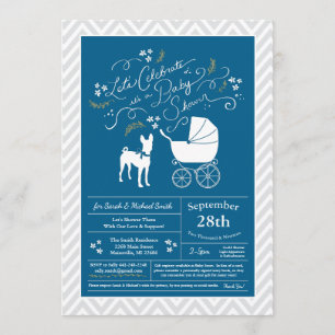 Invitation Basenji Chien Baby shower Garçon bleu