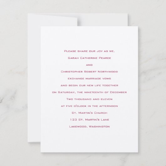 Invitation Bases :  Rouge vénitien :Faire-part de mariage (Devant)