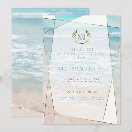 Invitation Bash de Future Mariée |  Mariage de plage à monogr (Devant / Derrière)