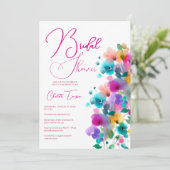 Invitation Bash de mariage Fleurs Colorées (Debout devant)