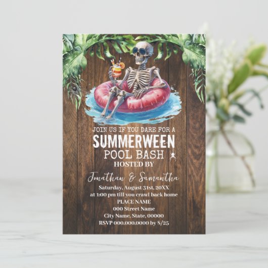 Invitation Bash de piscine tropical de Summerween Skeleton (Debout devant)