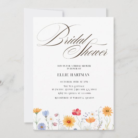 Invitation Bash nuptial Fleur sauvage rustique (Devant)