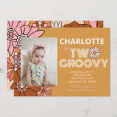 Invitation Basière florale rétro Deux Anniversaire Super (Devant / Derrière)