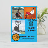 Invitation Basket-ball 3 Photo Collage Bleu clair Graduation (Debout devant)