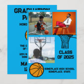 Invitation Basket-ball 3 Photo Collage Bleu clair Graduation (Devant / Derrière)