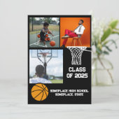 Invitation Basket-ball 3 Photo Collage noir Graduation (Debout devant)