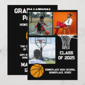 Invitation Basket-ball 3 Photo Collage noir Graduation (Devant / Derrière)