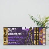 Invitation Basket-ball Anniversaire VIP Purple Gold Ticket (Debout devant)