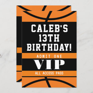 Invitation Basket-ball Black Orange Birthday Party