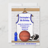 Invitation Basket-ball blanc et bleu Jersey Birthday Party (Dos)