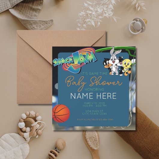 Invitation Basket-ball Cartoon Space Baby shower bleu vert