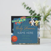 Invitation Basket-ball Cartoon Space Baby shower bleu vert (Debout devant)