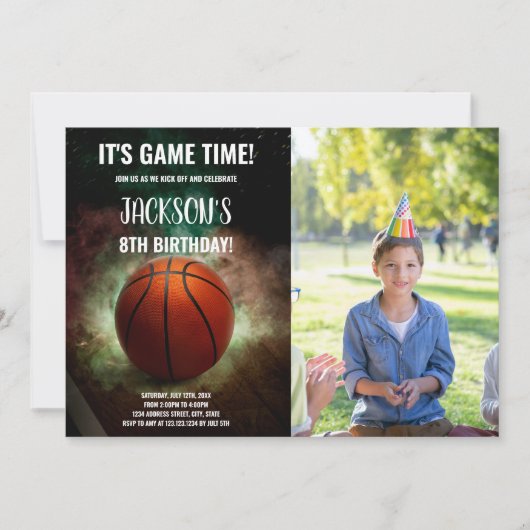 Invitation Basket-ball Cloud vert et blanc Anniversaire (Devant)