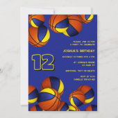 Invitation basket-ball en or bleu enfants sport (Devant)