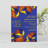 Invitation basket-ball en or bleu enfants sport (Debout devant)