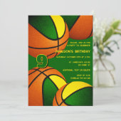 Invitation basket-ball en or vert enfants sport (Debout devant)