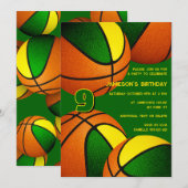 Invitation basket-ball en or vert enfants sport (Devant / Derrière)