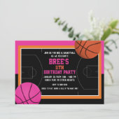 Invitation Basket-ball fête d'anniversaire Rose noir et orang (Debout devant)