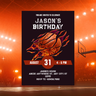 Invitation Basket-ball moderne feu anniversaire