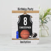 Invitation Basket-ball noir et blanc personnalisé Jersey (Debout devant)
