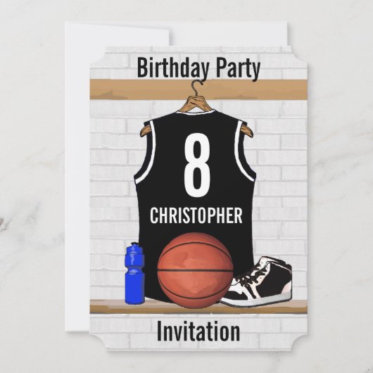 Invitation Basket-ball noir et blanc personnalisé Jersey (Devant)